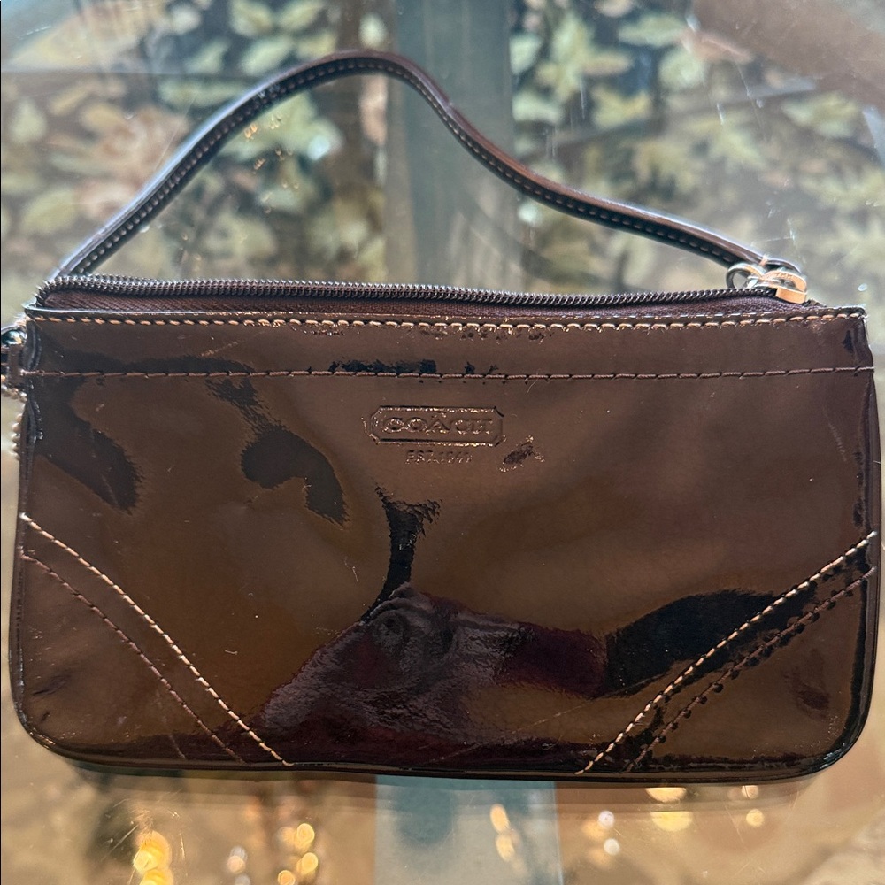 Coach Patent  Dark Brown/ Black Wristlet- perfect for any teenager!